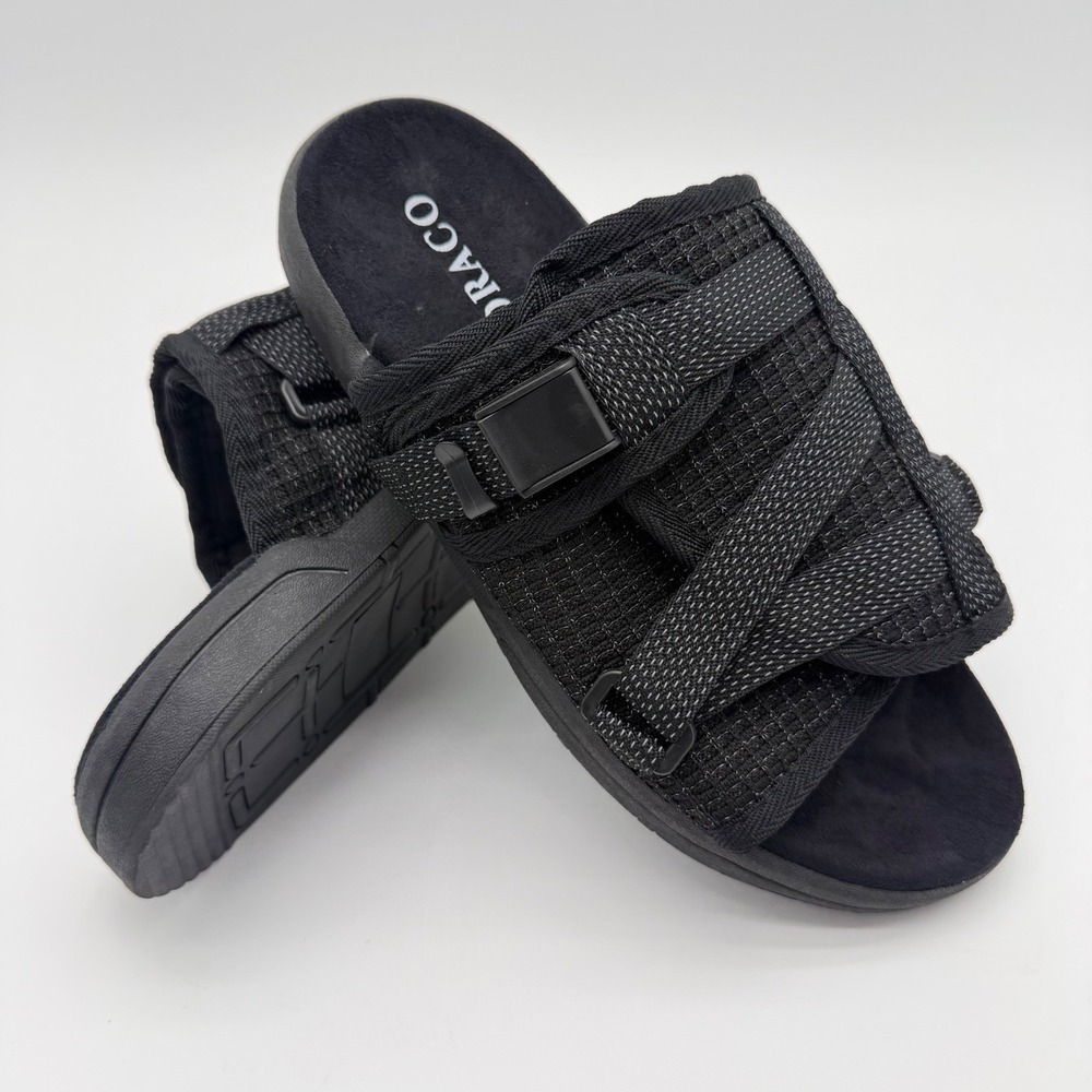 Draco Slides Mens Size 11-13 Thunder Black - Grey Stitched * New w/ Travel Bag*